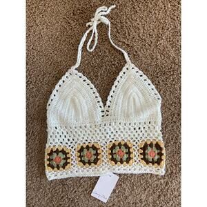 Emory Park Crochet Boho Festival Granny Square Halter Tank Top Shirt Small‎ NEW